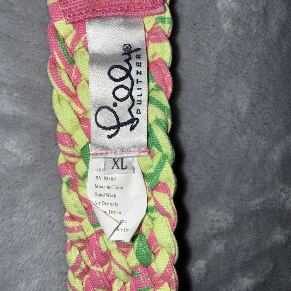 Lilly Pulitzer Multicolor Pink Green Belt Tortoise Buckle Size XL Colorful